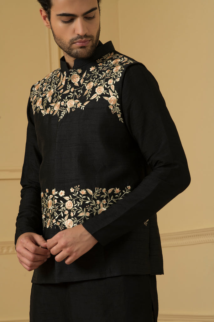 Men's Floral Embroidered Nehru Jacket
