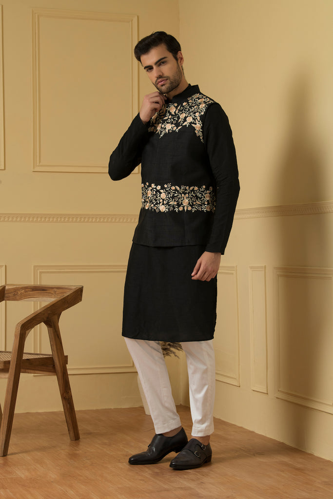 Men's Floral Embroidered Nehru Jacket