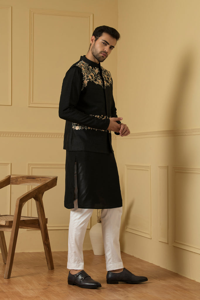 Men's Floral Embroidered Nehru Jacket