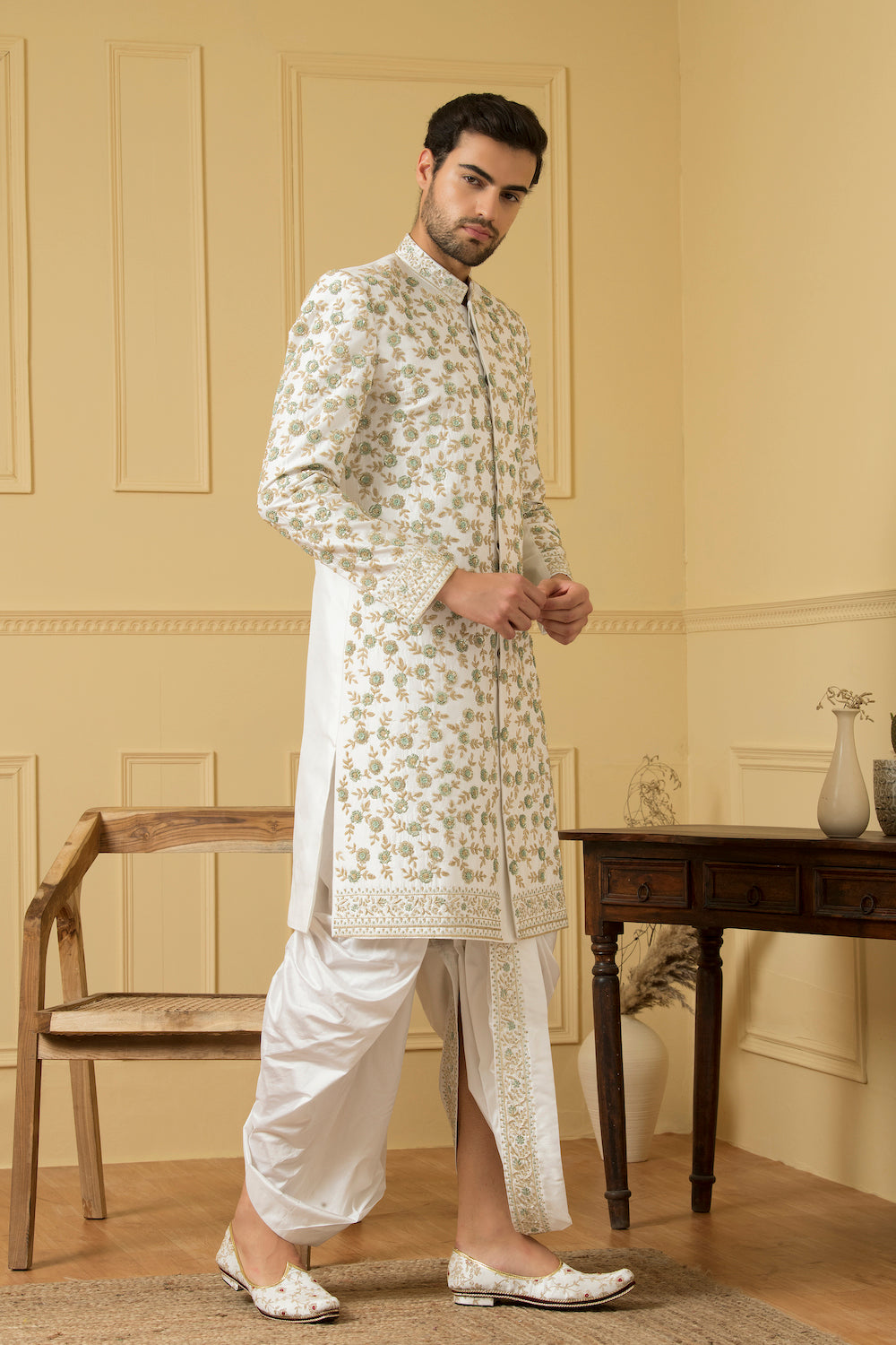 Men's Off White Embroidered Sherwani - Hilo Design