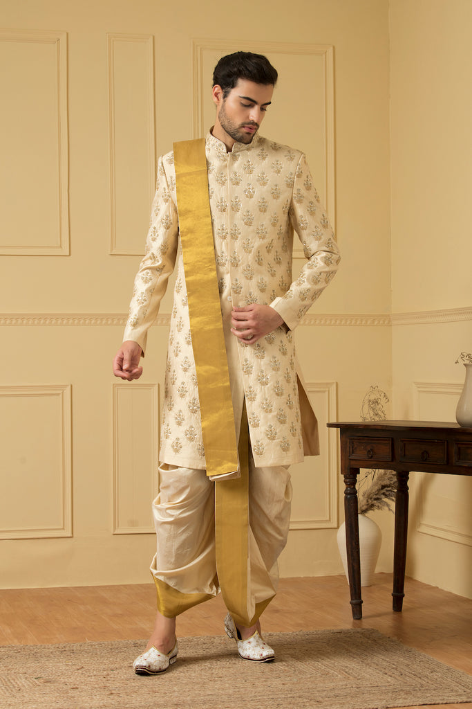Men's Gold Boota Sherwani Zardosi