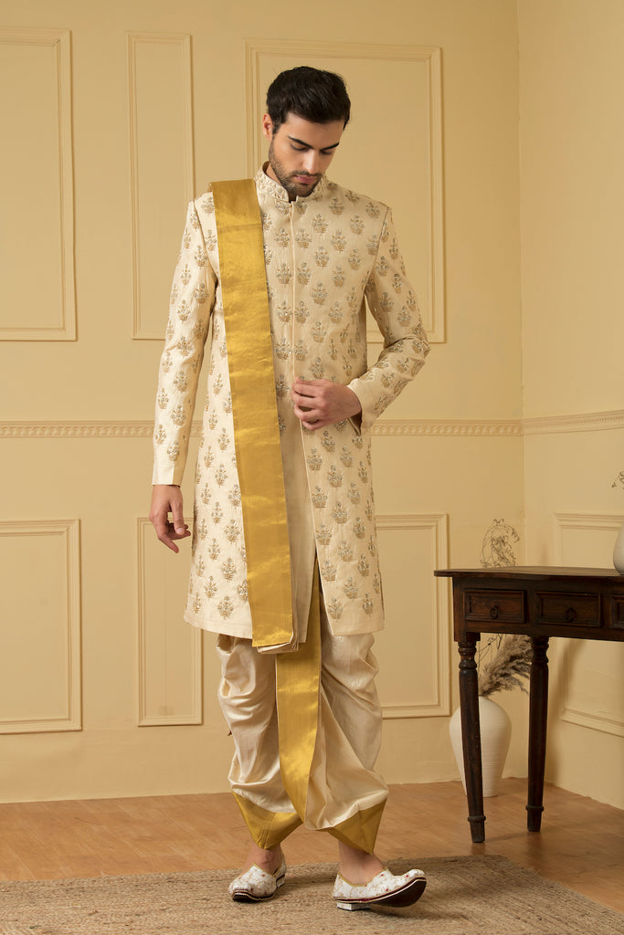 Men's Gold Boota Sherwani Zardosi