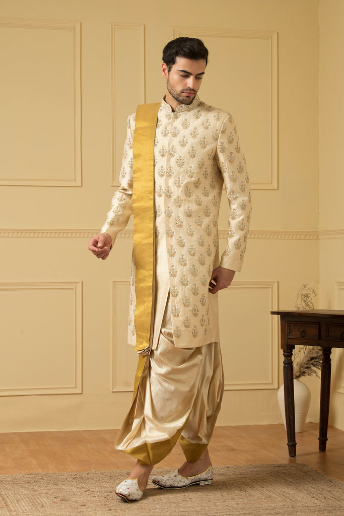 Men's Gold Boota Sherwani Zardosi
