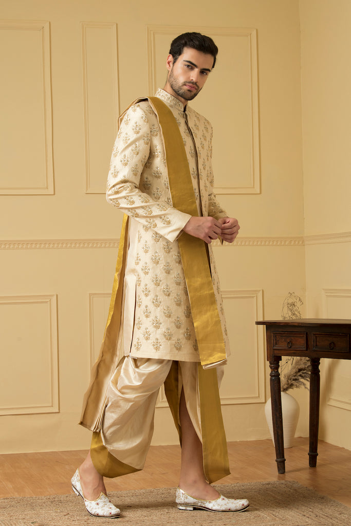 Men's Gold Boota Sherwani Zardosi