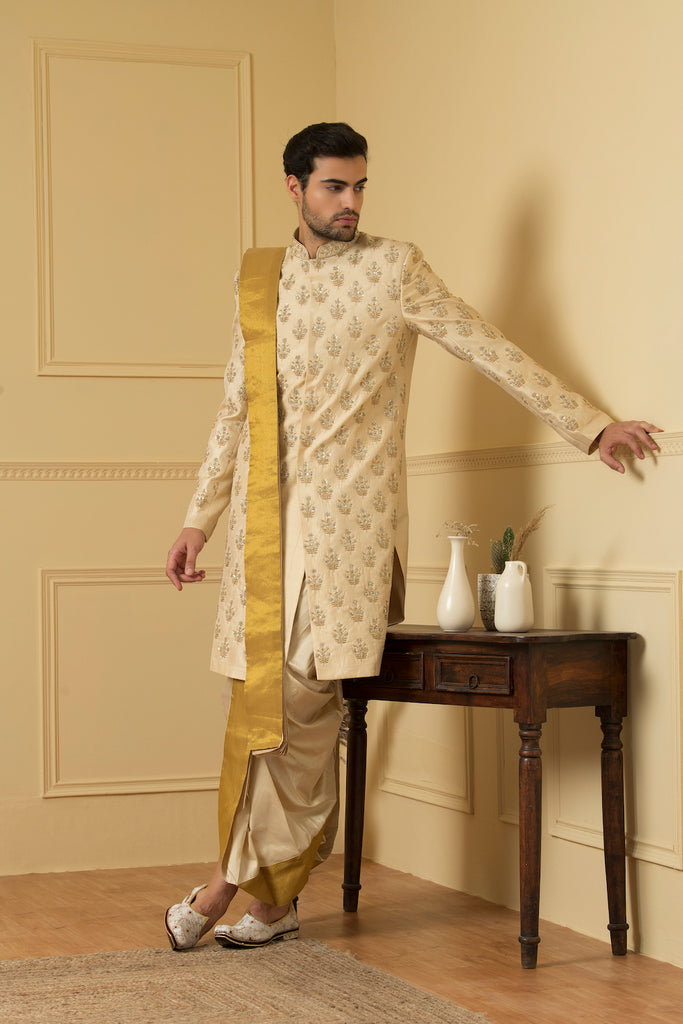 Men's Gold Boota Sherwani Zardosi