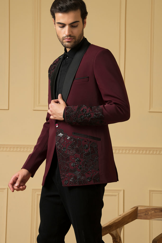 Men's Maroon Beads Blazer