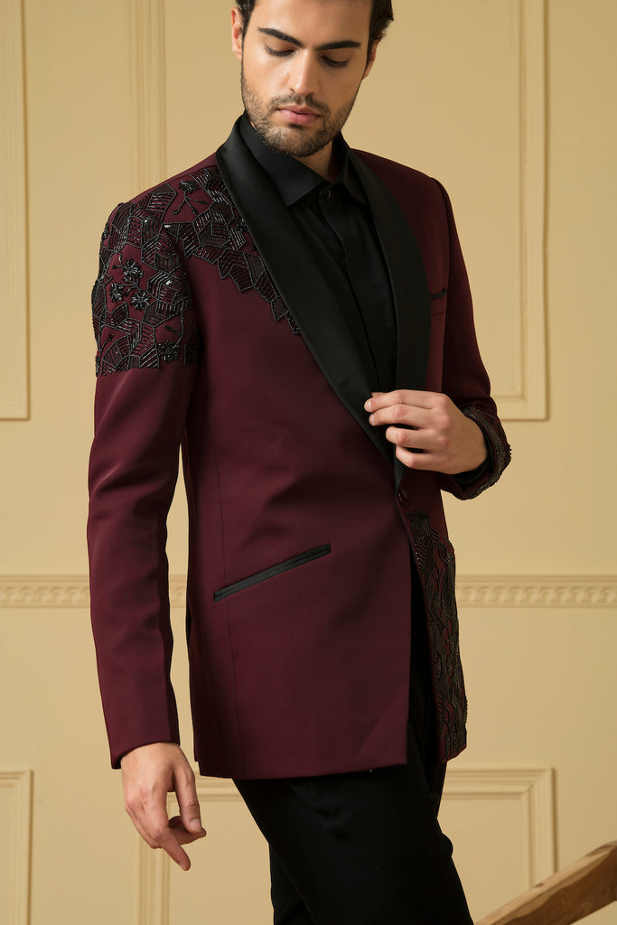 Men's Maroon Beads Blazer