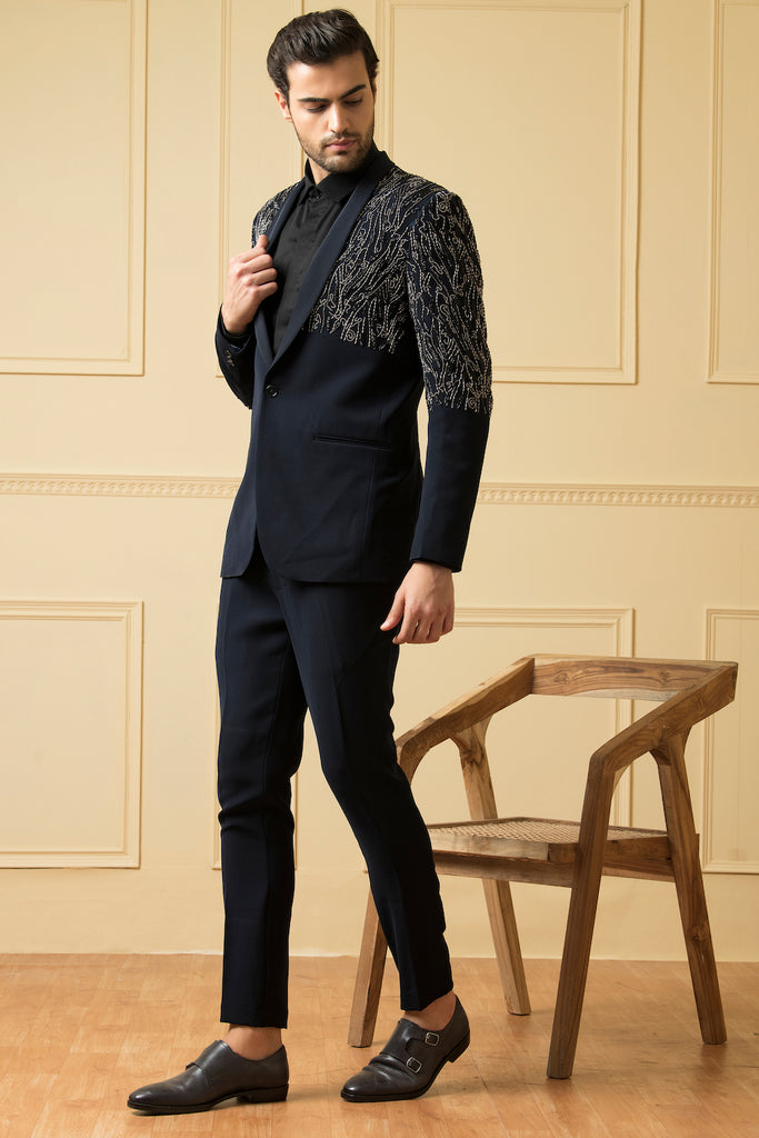 Men's Blue Shawl Collar Blazer