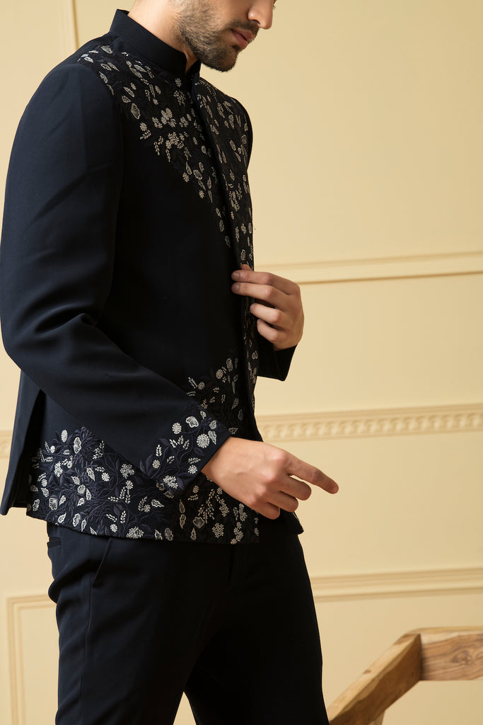 Men's Zardozi Blue Bandhgala Set