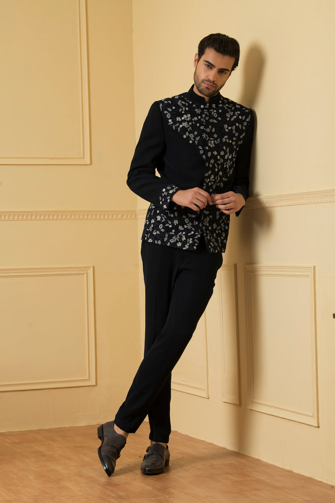 Men's Zardozi Blue Bandhgala Set