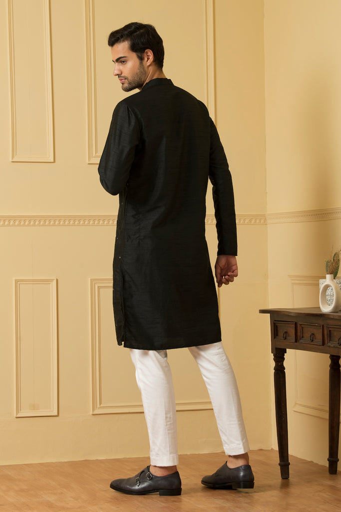Men's Black Dot Embroidered Kurta