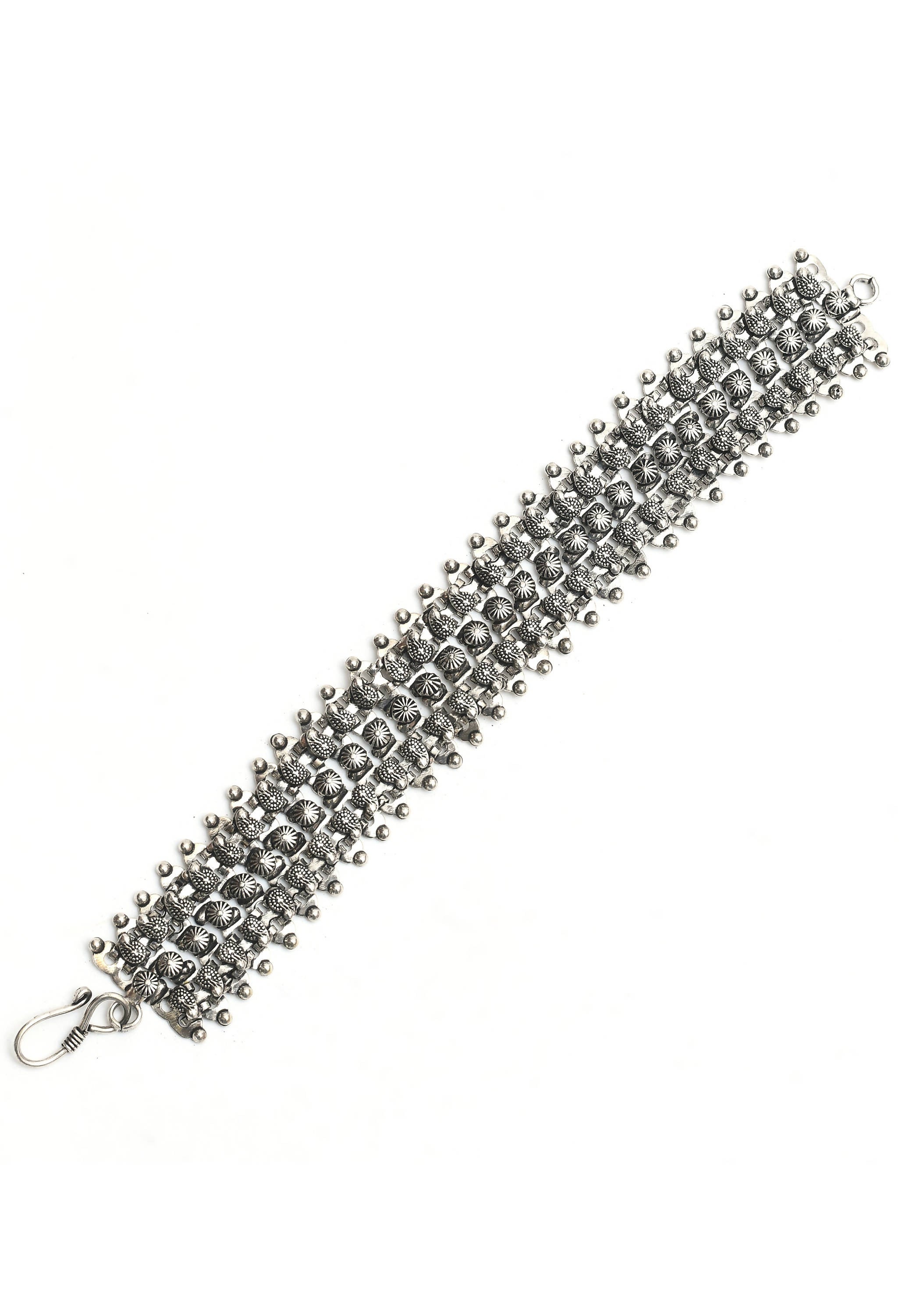 Johar Kamal Oxidised Silver-Plated Bracelet