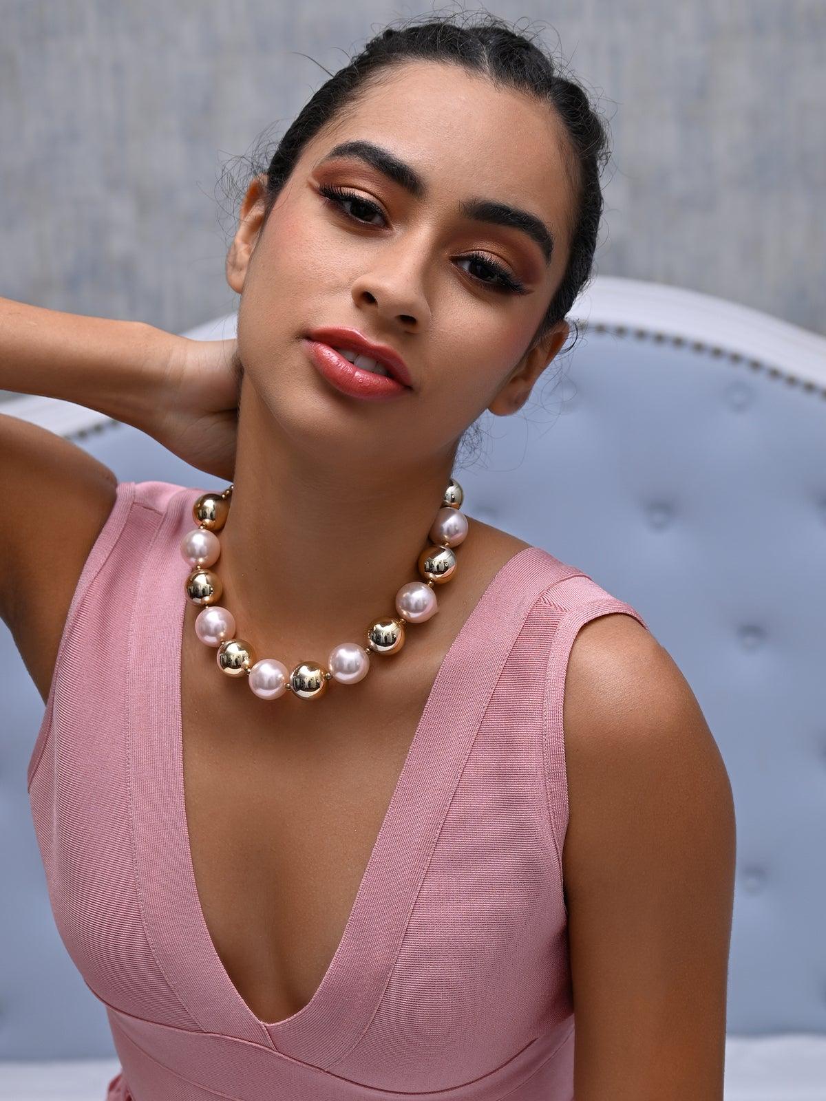 Women's Huge White Beaded Statement Necklac