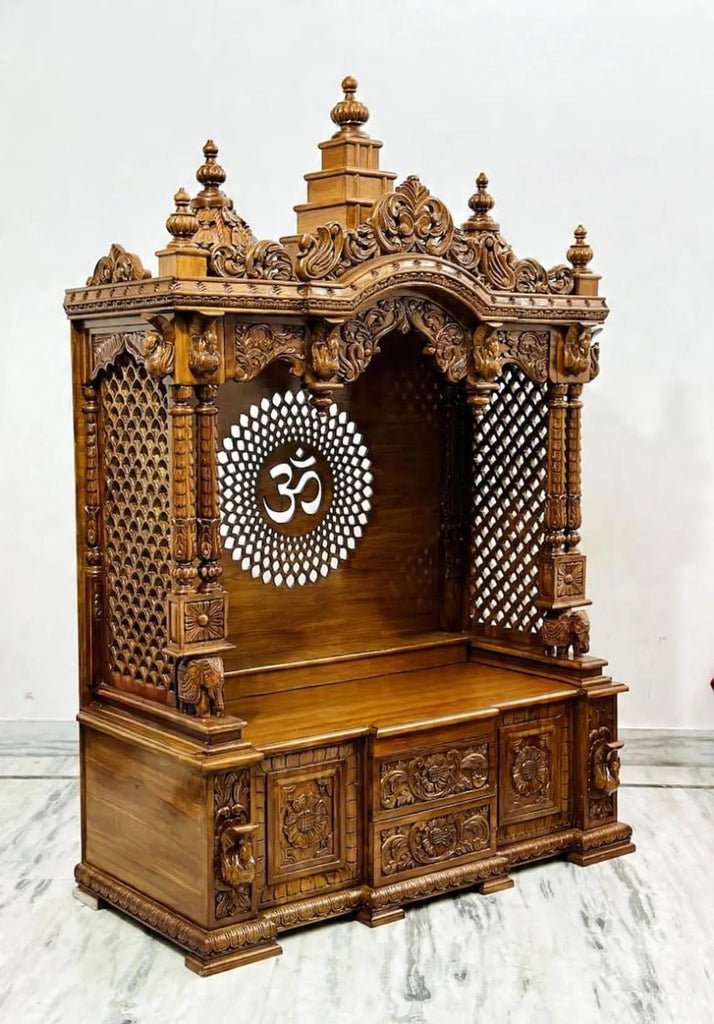 Handmade Teakwood Temple, Large Carved Wooden Mandir, Customizable