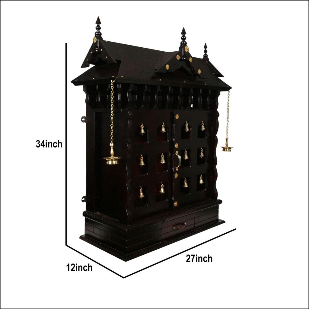 Puja mandir brass bells south indian design Handmade Customizable Home Wooden Temple solid teakwood hand carved unique Large Wooden Mandir