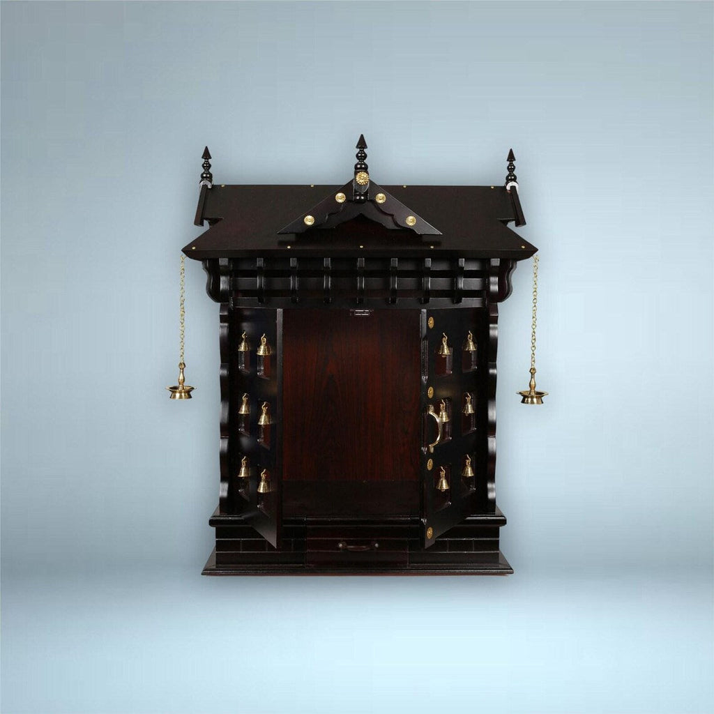 Puja mandir brass bells south indian design Handmade Customizable Home Wooden Temple solid teakwood hand carved unique Large Wooden Mandir