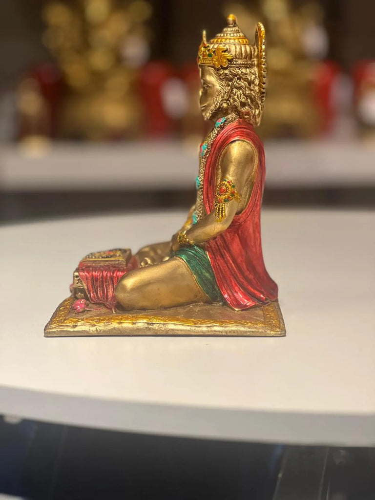 Resin Meditating Lord Hanuman Idol with Copper Finish â€“ 8 Inch Hanuman Statue