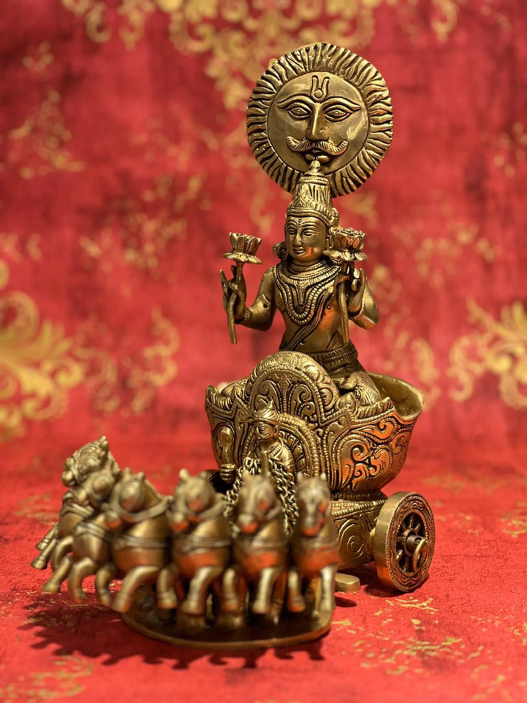 Brass Surya Chariot Statue: Divine Sun God Decor (12 inch)
