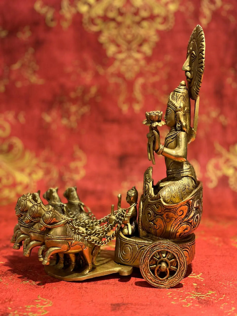 Brass Surya Chariot Statue: Divine Sun God Decor (12 inch)