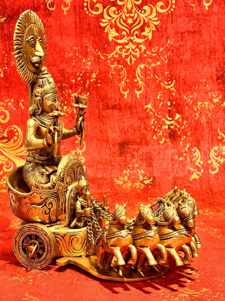 Brass Surya Chariot Statue: Divine Sun God Decor (12 inch)