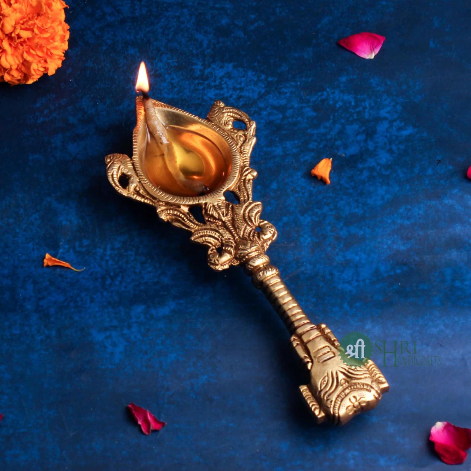 7.5" Brass Spoon Oil Lamp: Unique Deepak for Puja & Home Decor