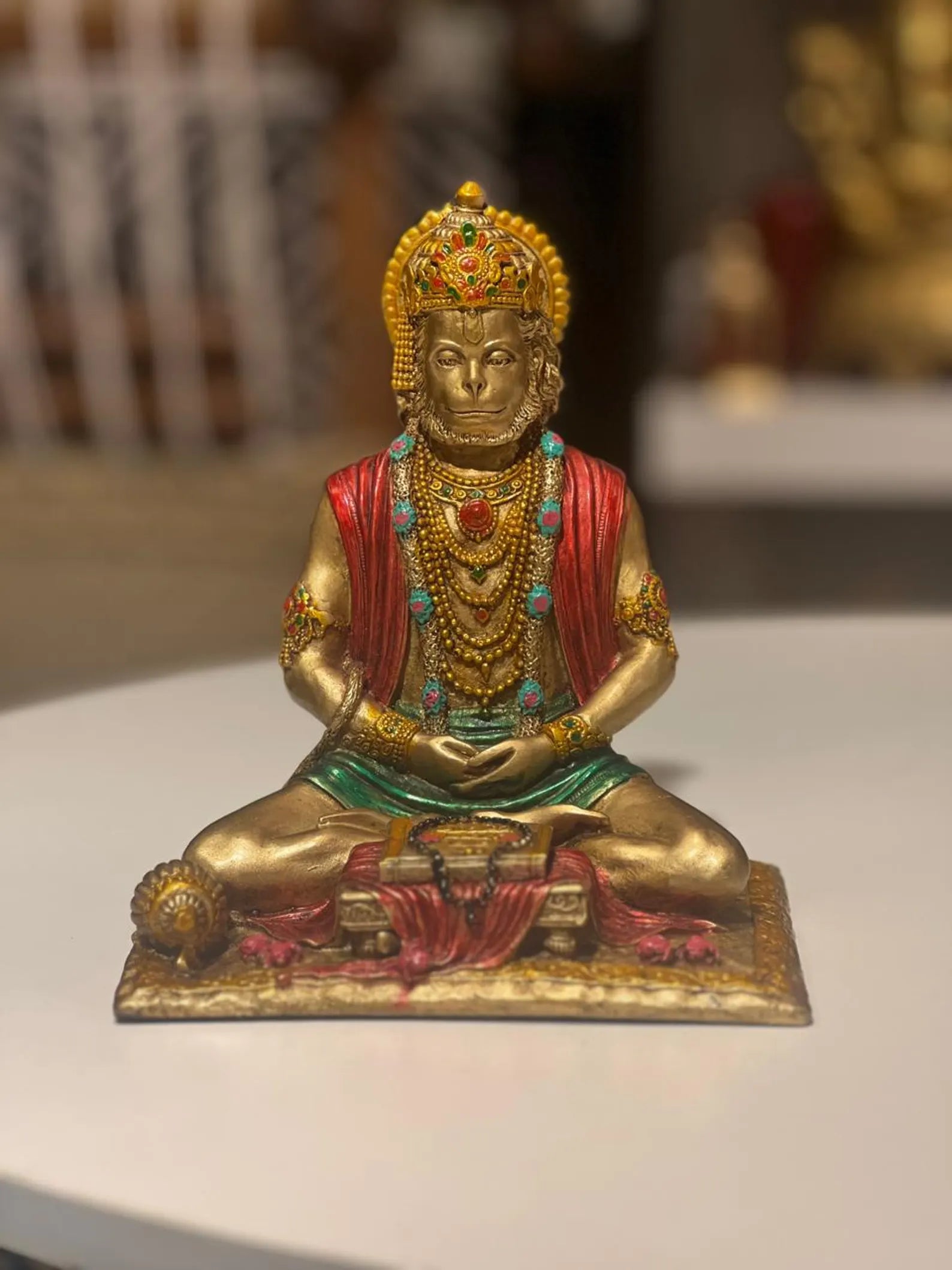 Resin Meditating Lord Hanuman Idol with Copper Finish â€“ 8 Inch Hanuman Statue