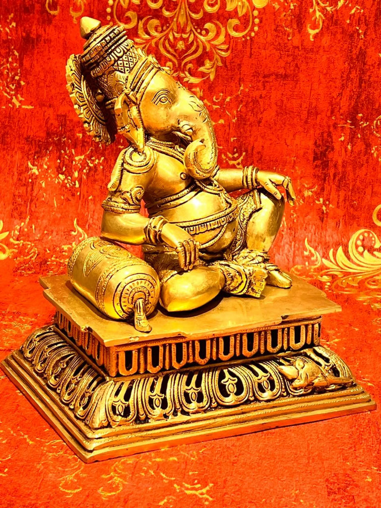 12 Inch Brass Ganesha Sitting Idol