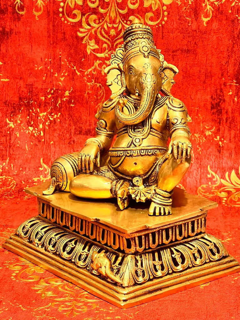 12 Inch Brass Ganesha Sitting Idol