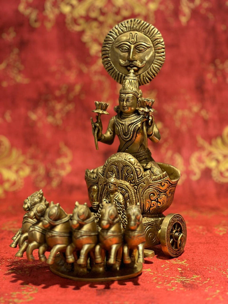 Brass Surya Chariot Statue: Divine Sun God Decor (12 inch)
