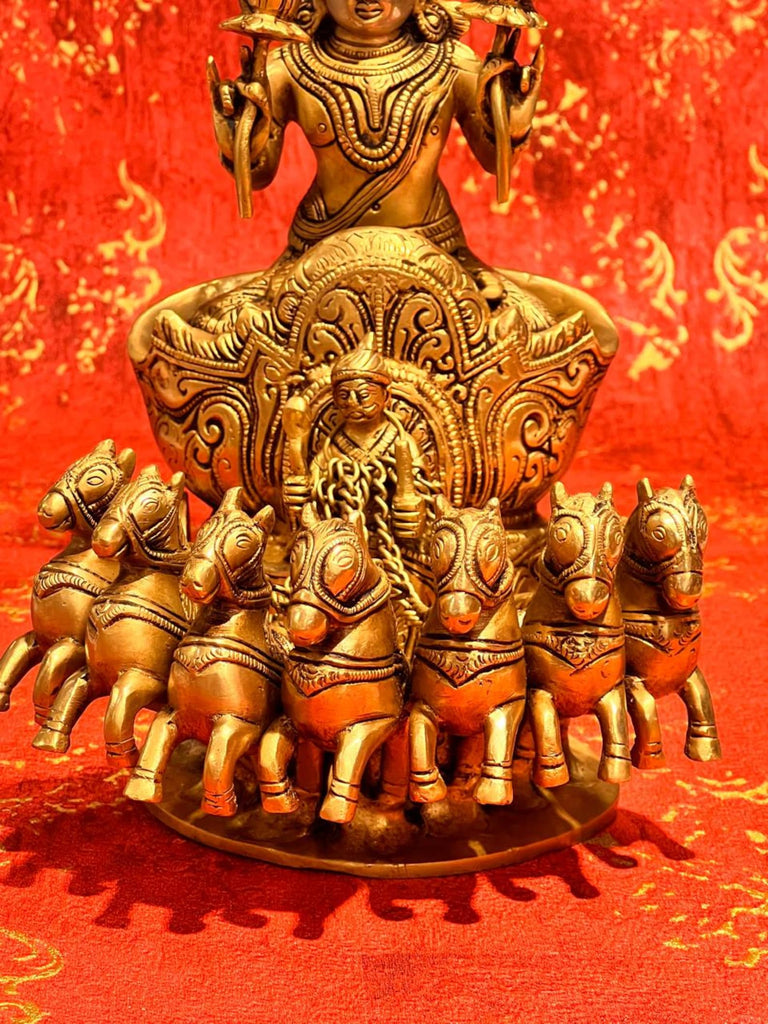 Brass Surya Chariot Statue: Divine Sun God Decor (12 inch)