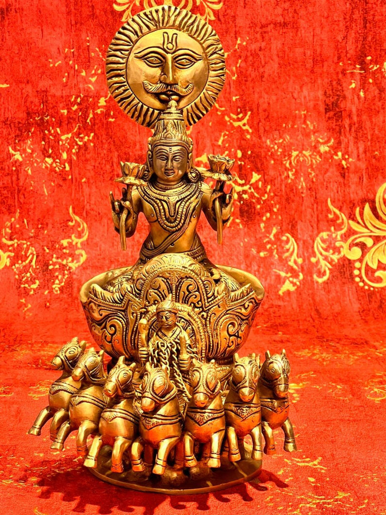 Brass Surya Chariot Statue: Divine Sun God Decor (12 inch)