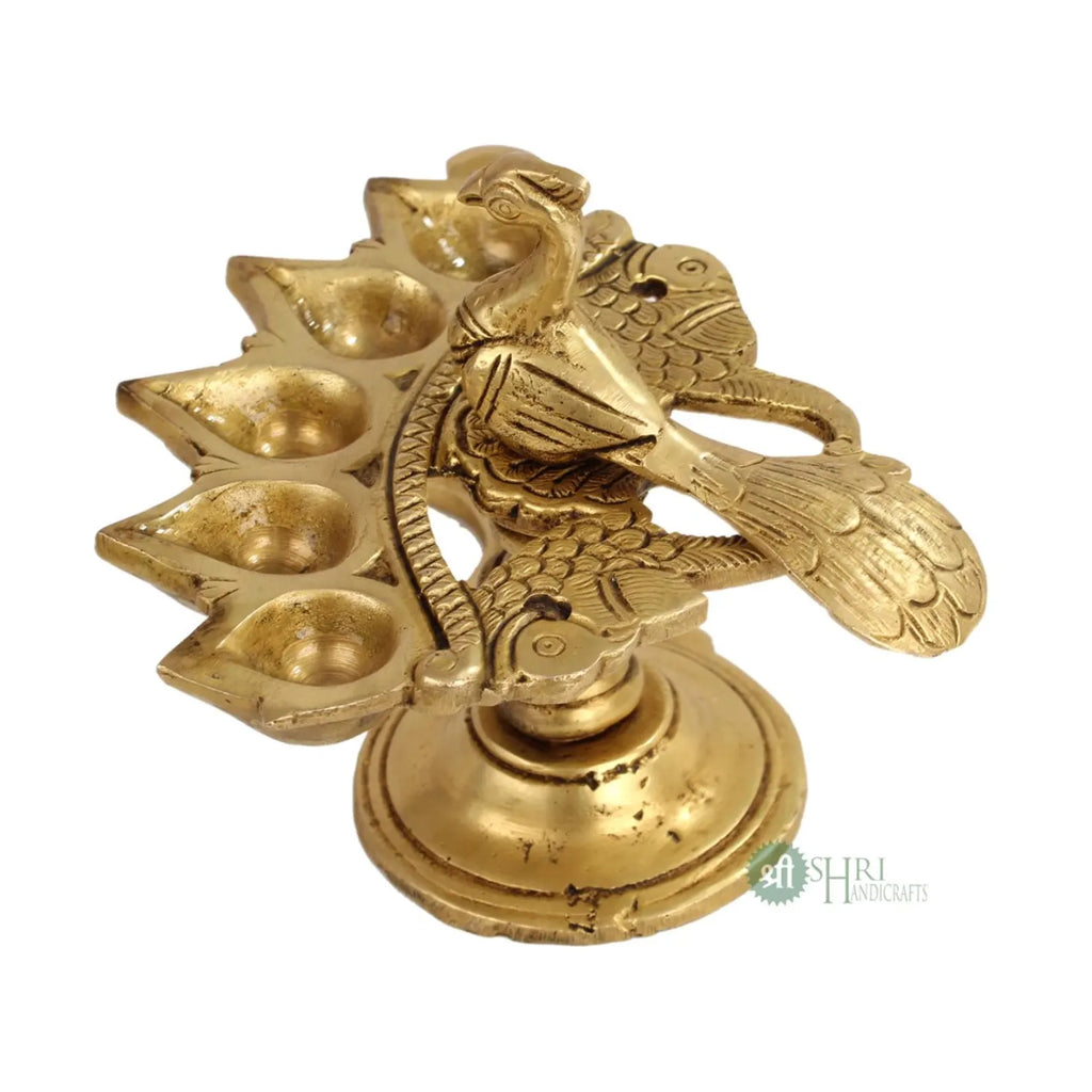 Brass Deepak Oil Lamp: 5-Wick Traditional Puja Decor
