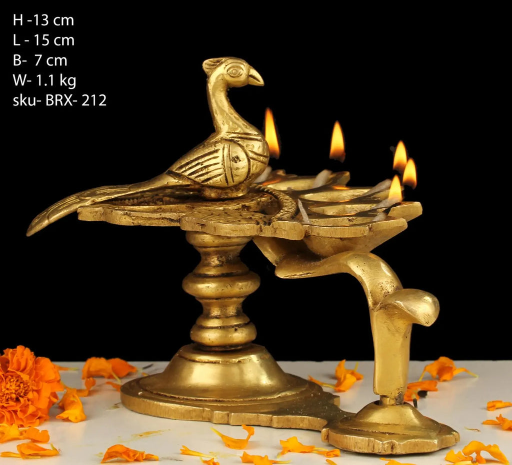Brass Deepak Oil Lamp: 5-Wick Traditional Puja Decor