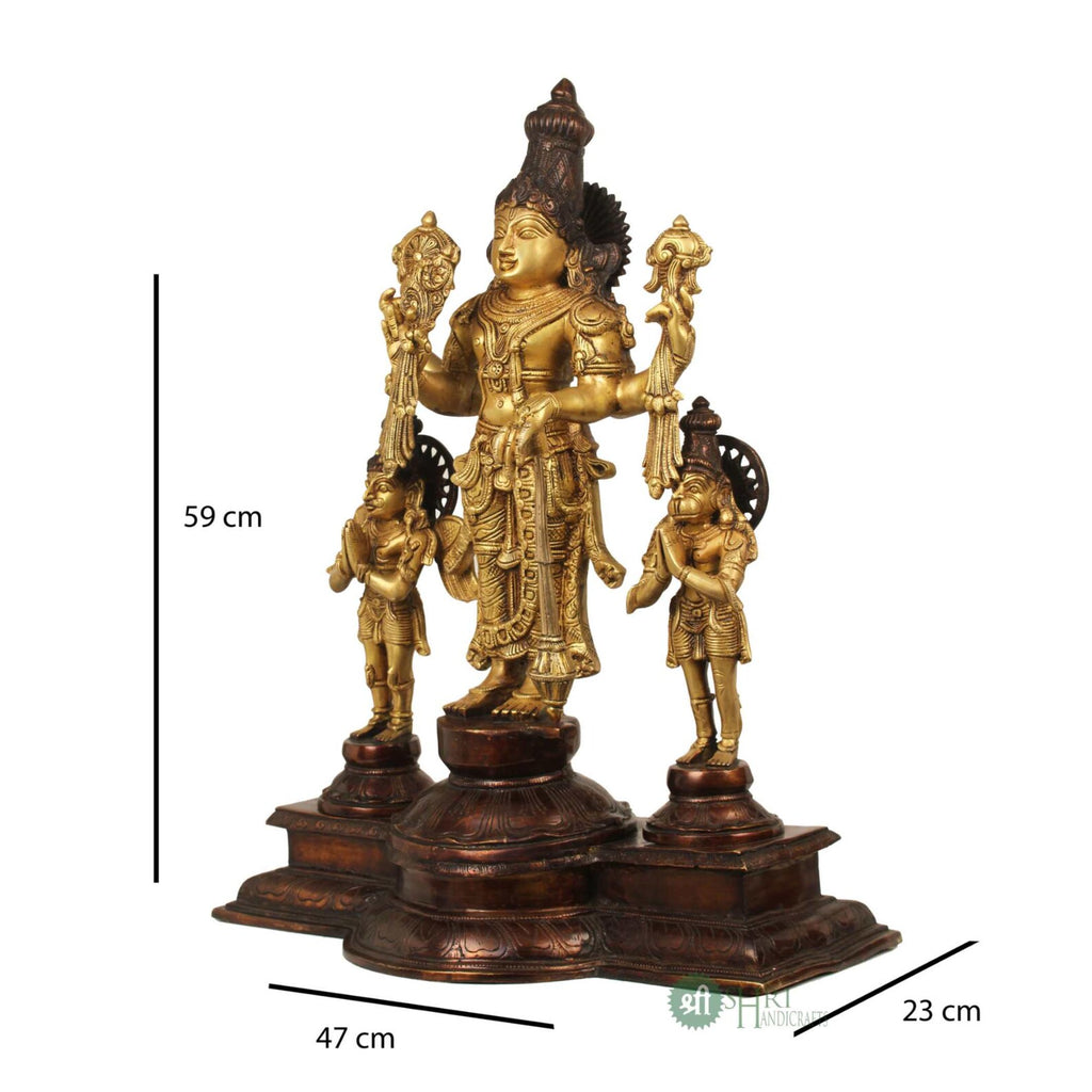 Brass Vishnu With Garud And Hanuman