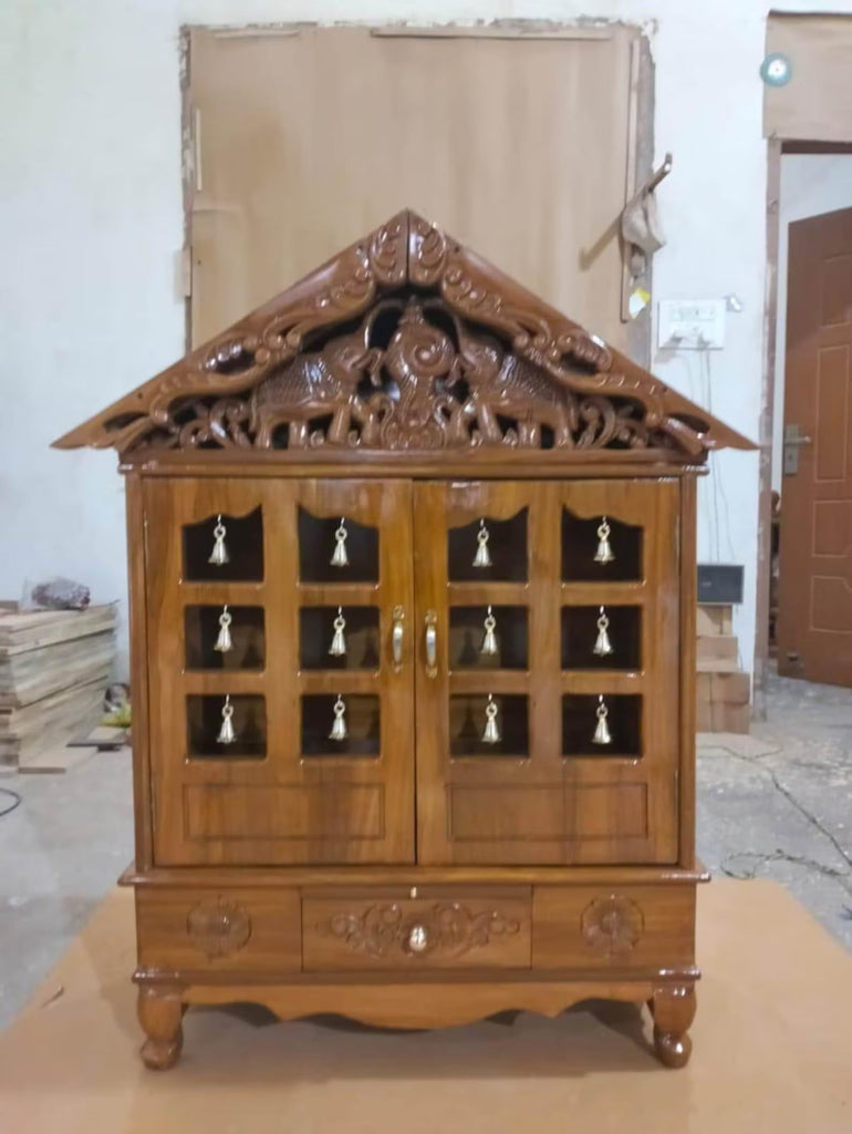 Handmade Teakwood Mandir: Customizable Home Temple with Hand Carved Details