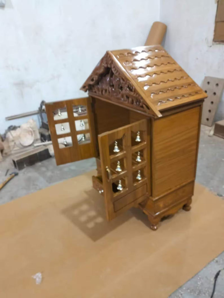 Handmade Teakwood Mandir: Customizable Home Temple with Hand Carved Details