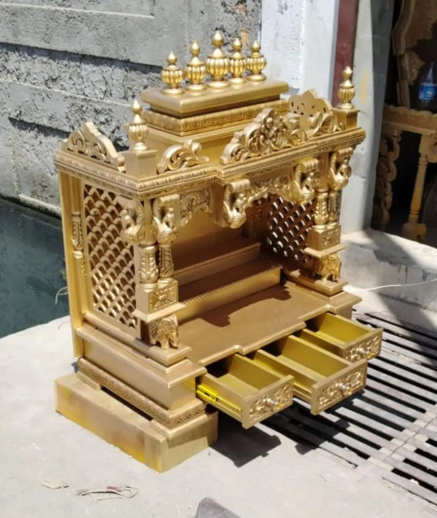 Home temple Handmade Customizable tariff free shipping solid teakwood hand carved unique Large Wooden Mandir All Handcrafted Carving