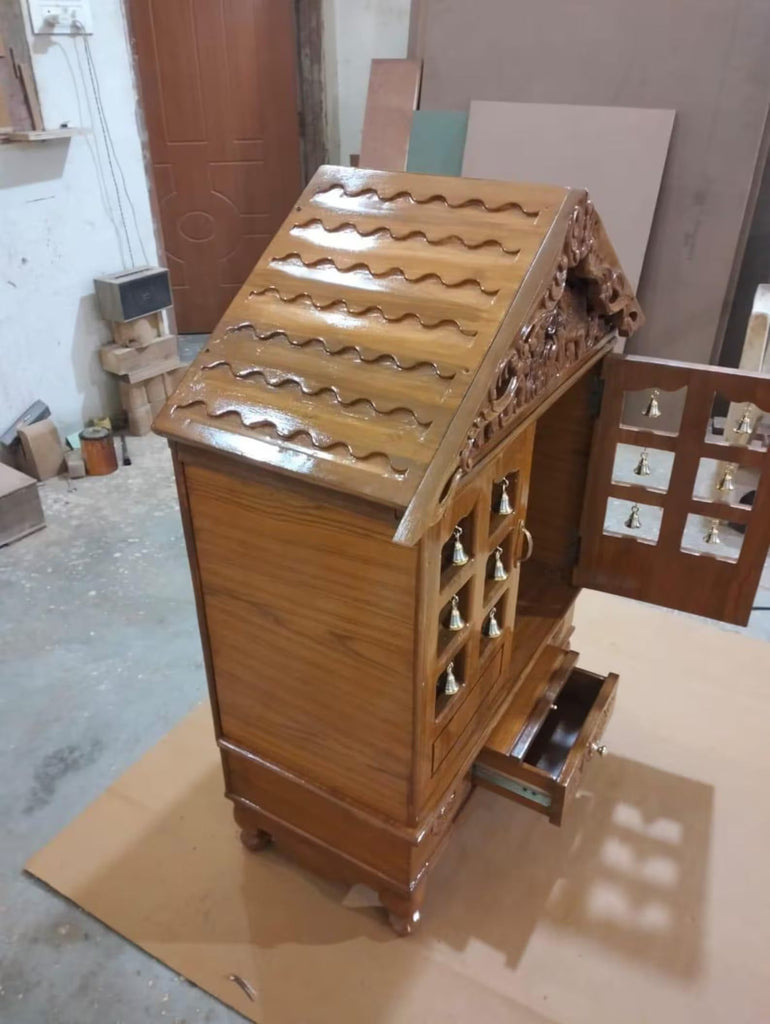 Handmade Teakwood Mandir: Customizable Home Temple with Hand Carved Details