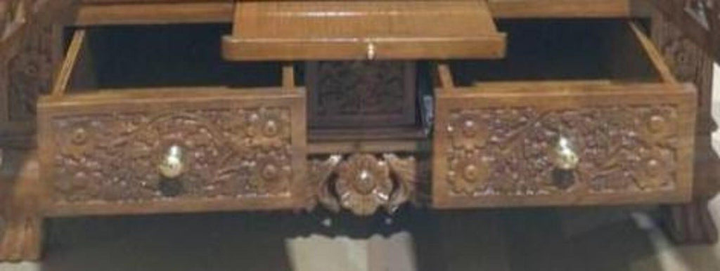 Handmade Teakwood Temple, Large Carved Mandir with Drawers