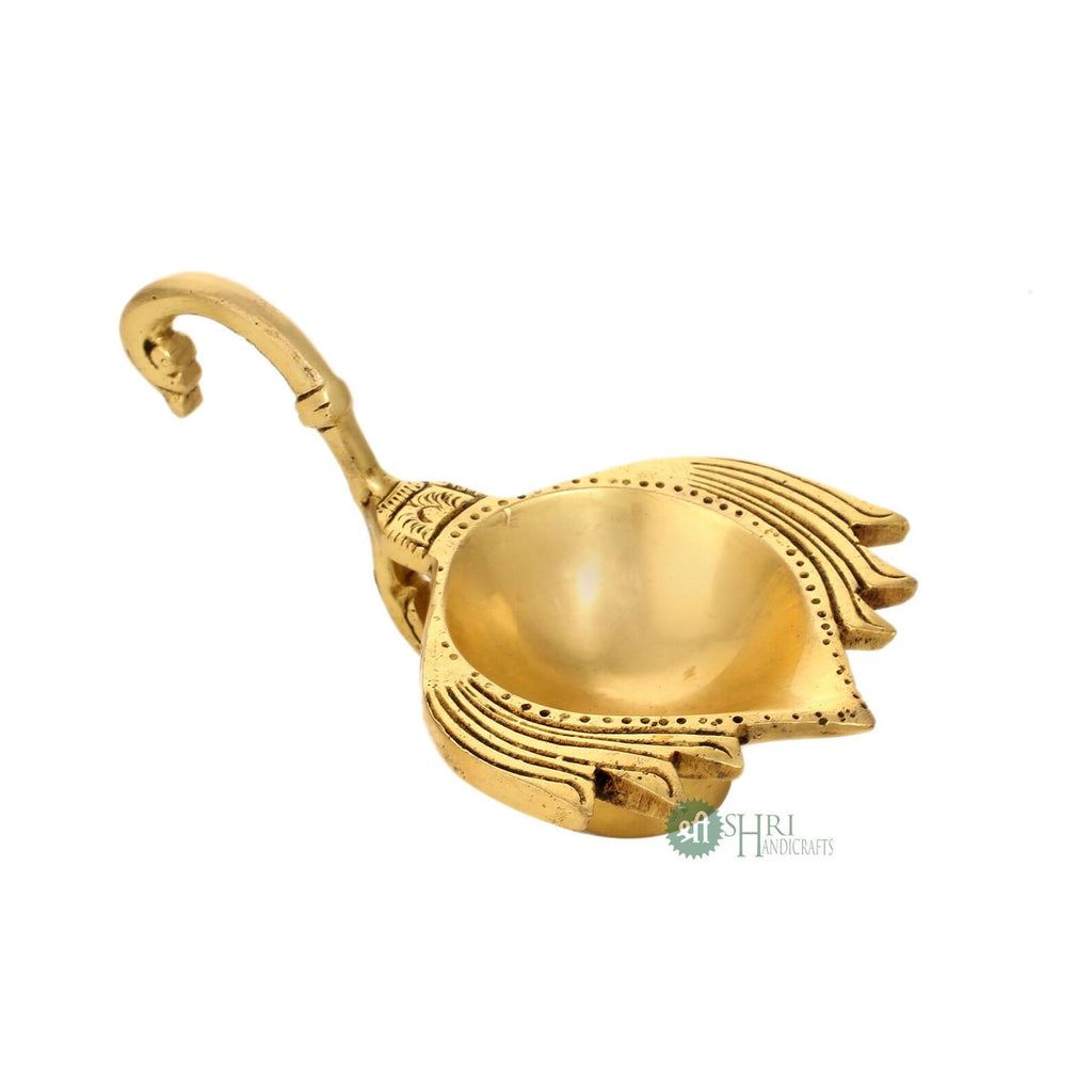 Elegant Brass Leaf Handle Diya