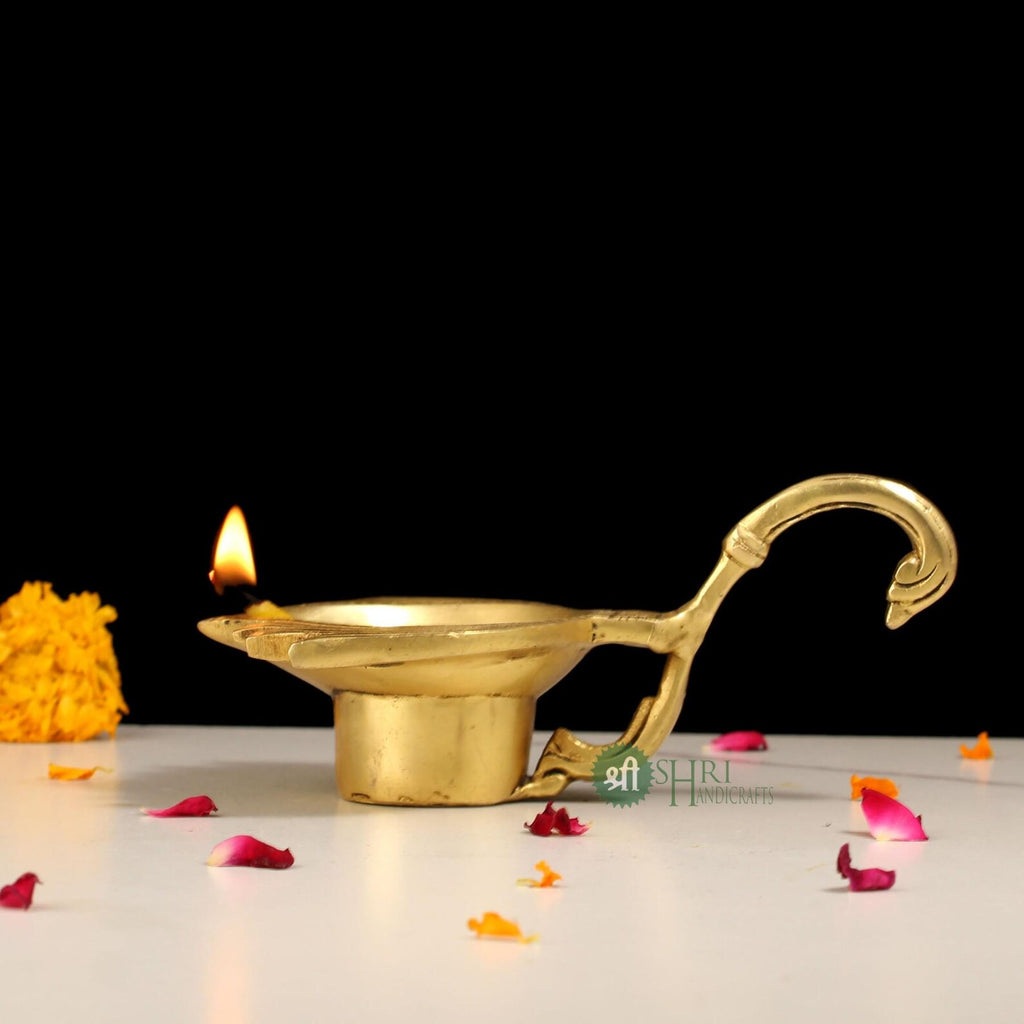Elegant Brass Leaf Handle Diya