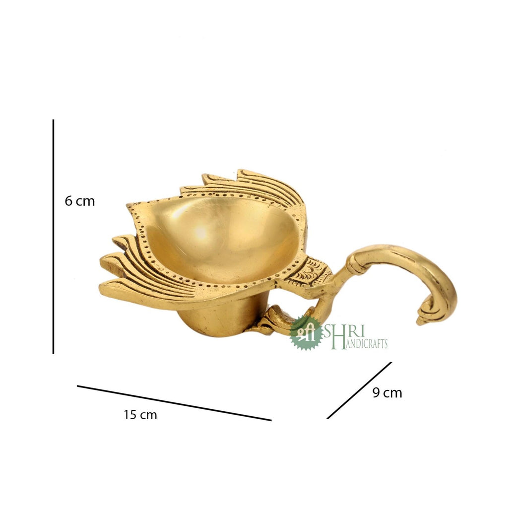 Elegant Brass Leaf Handle Diya