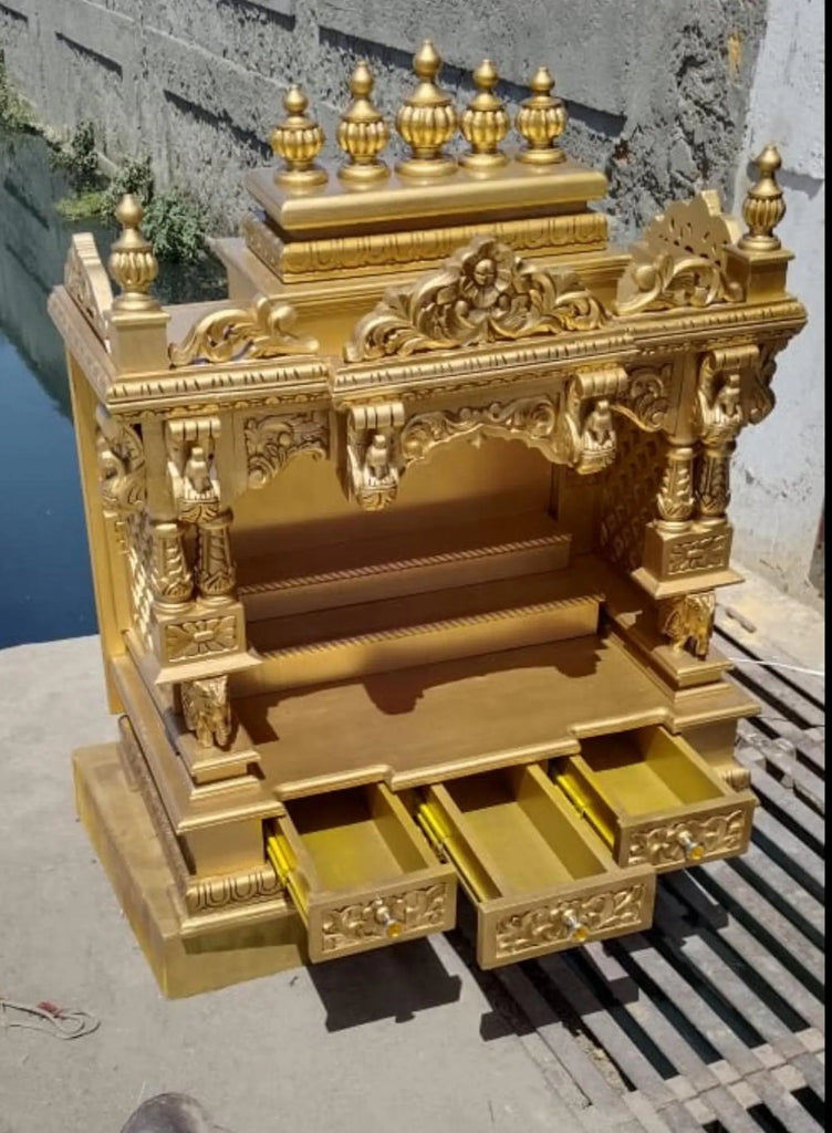 Home temple Handmade Customizable tariff free shipping solid teakwood hand carved unique Large Wooden Mandir All Handcrafted Carving