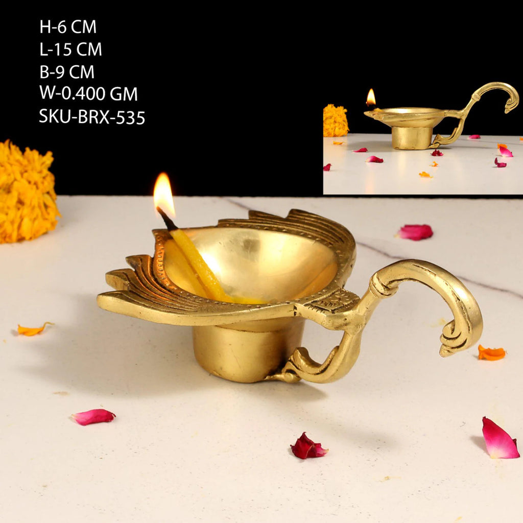 Elegant Brass Leaf Handle Diya