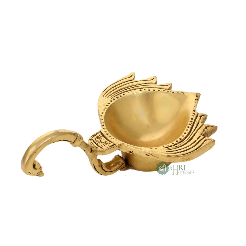 Elegant Brass Leaf Handle Diya