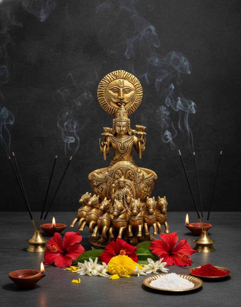Brass Surya Chariot Statue: Divine Sun God Decor (12 inch)