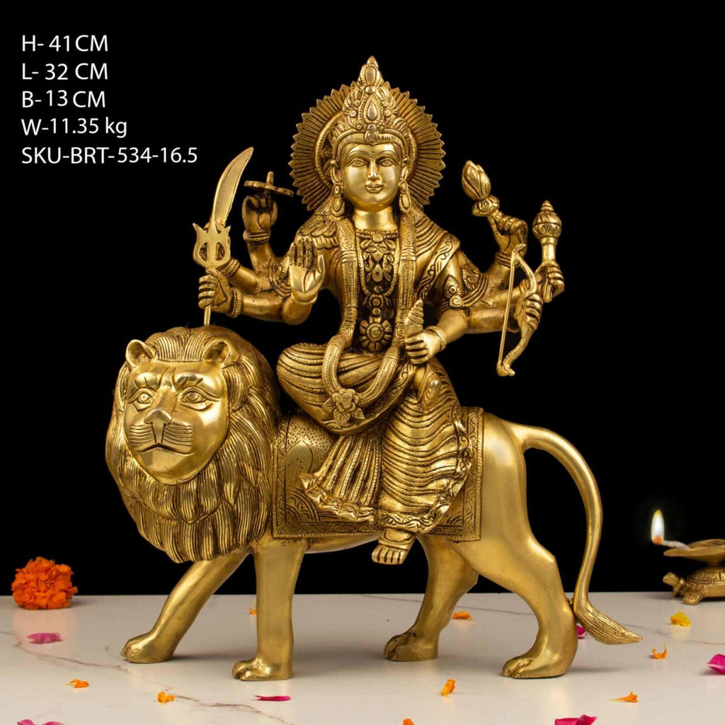 16.5 Inch Brass Durga Maa on Lion