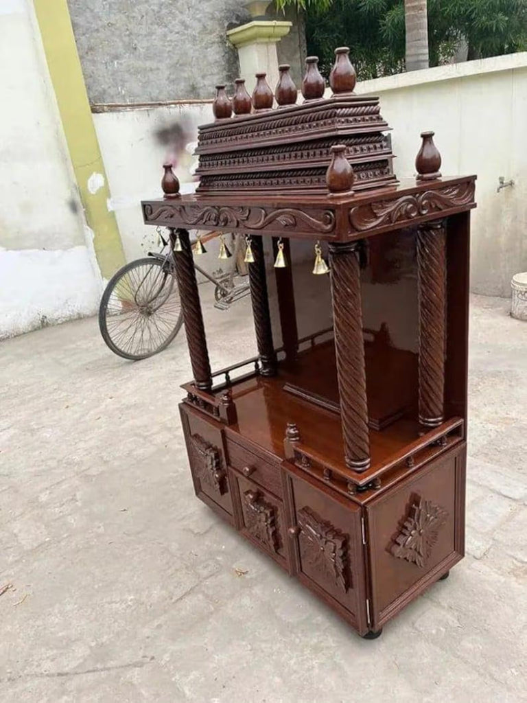 Wooden temple brass bells style Handmade Customizable Home Wooden Temple solid teakwood hand carved unique Large Wooden Mandir All Handcraft