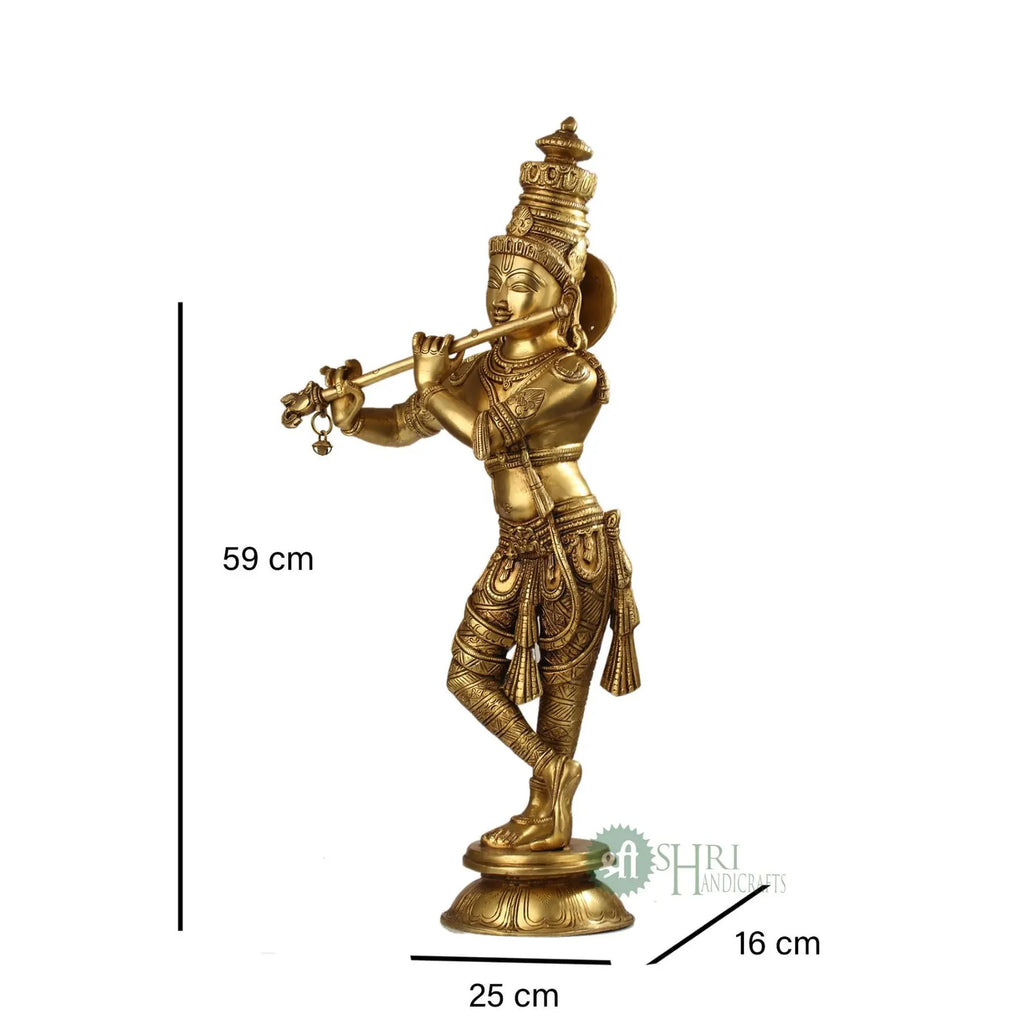 23 Inch Pure Brass Lord Krishna with Flute