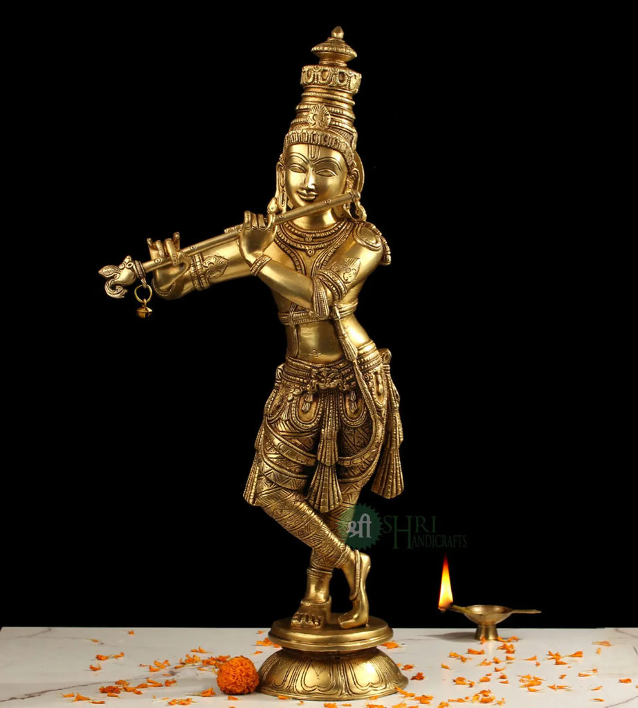 23 Inch Pure Brass Lord Krishna with Flute